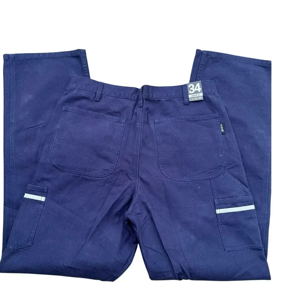 OOBE Mens Work Pants 34x34 Navy Blue Cargo Utility Reflective Canvas NWT